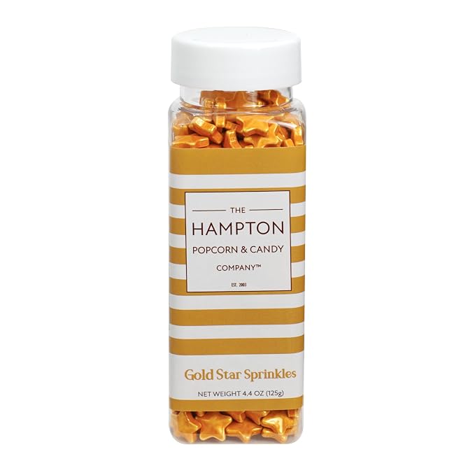 Gold Star Sprinkles Candy 4.4 oz, Star Sprinkles Edible For Cake Decorating, Baking, Ice Cream & More, The Hampton Candy Company