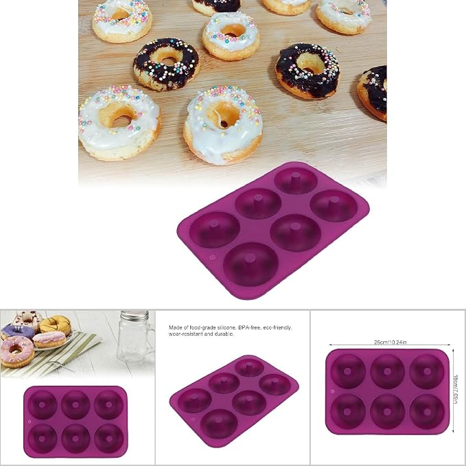 Haofy Silicone Donut Mold, NonStick Baking Tray for Bagels and Muffins, 6 Cavity Heat Tolerant Doughnut Mold for Home Bakers (Purple)