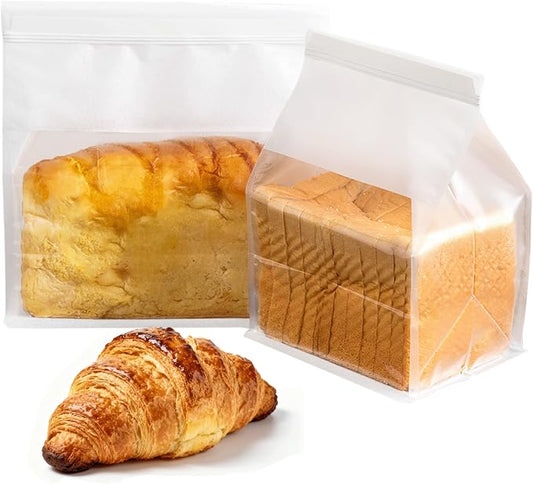 50 Pcs Bread Bags for Homemade Breads, 6.3 x 5.1 x 10.3 Inch Medium White Bakery Bags with Tin Tie, Cotton Paper Loaf Bag, Storage Packing Bag with Clear Window