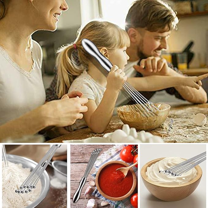 2Pcs Ball Whisk Set — Stainless Steel Whisk Set with Comfortable Ergonomic Handle | Excellent for Eggs, 10 Ball Head, Easy to Clean — Compact 12” & 10” for Versatile Stirring