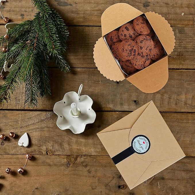 WEWILUCK Brown Gift Box with Stickers, 10 Pack Small Cute Boxes for Gifts, Candy, Cookie, Chocolate, Craft, Candle, Party, Birthday and More(4.75” x 4.75” x 3.53”)