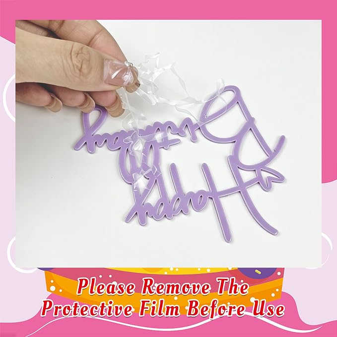 24 PCS Purple Happy Birthday Cake Toppers Cupcake Toppers | Purple Cake Topper Acrylic Side Cake Decorations for Women Girls Princess Multi Sized Party Birthday Anniversary 8 Styles