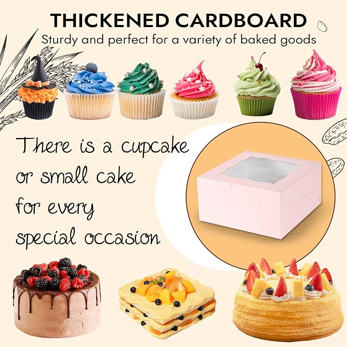 JCD 8 Packs Pink Bento Cake and Cupcake Box 1+5 Bento Box with Clear Window Fit 5 Cupcakes and 1 Mini Cake for Packaging Gift Baked Goods (Pink 1+5/8Pcs)