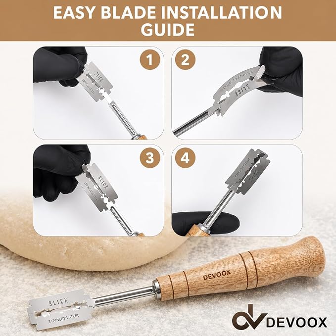 Bread Lame Stainless Steel Sourdough Scoring Tool for Premium Hand Crafted Bread Baking Scoring Tool for Wooden Handle for Bread Slashing & Leather Protective Cover with10 Replacement Blades.