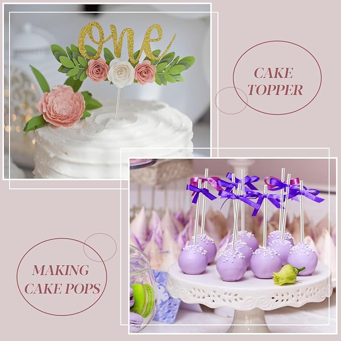 Zopeal 200 Pcs Acrylic Lollipop Sticks Clear Cake Pops Rods Cake Topper Candy Cupcake Treat Stick for Wedding Chocolate Cookie Dessert Handmade DIY Crafts Party Decor Gardening(8 x 0.08 Inches,Clear)