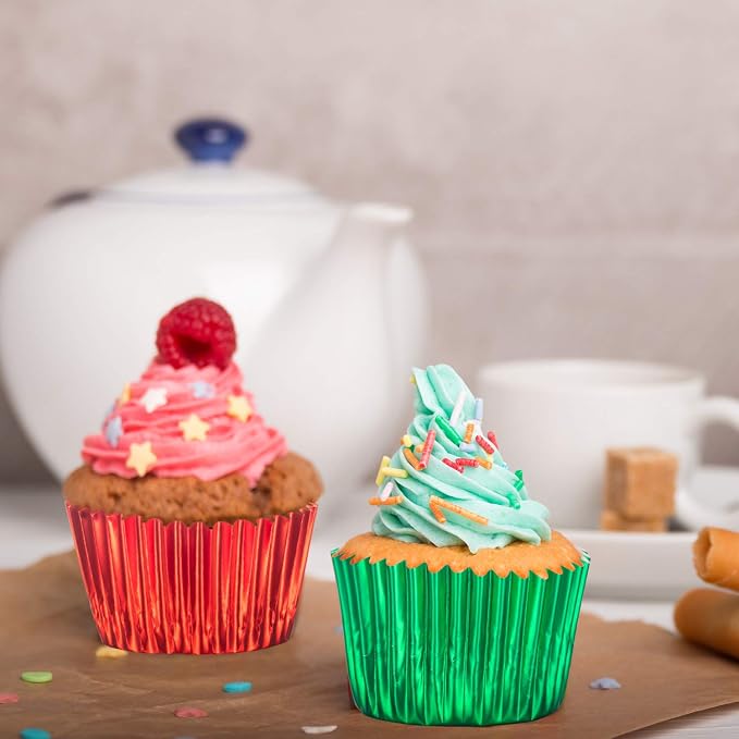 Sumind 400 Pieces Foil Cupcake Liners Standard Size Metallic Cupcake Liners Paper Baking Cups Muffin Case Decoration Cups, 10 Colors