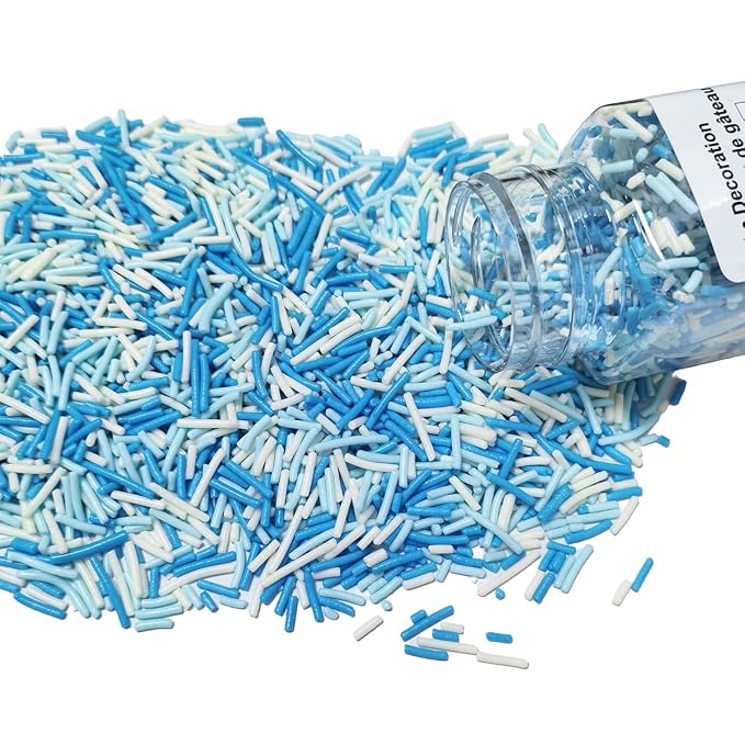 Senchanting Blue White Jimmies Sprinkles, Edible Frozen Themed Sprinkle Mix, Baby Shower Birthday Jimmy Sprinkles Toppers for Decorating Baking Cupcakes Cake Cookies Ice Creams Donuts Candy 100g/3.53oz
