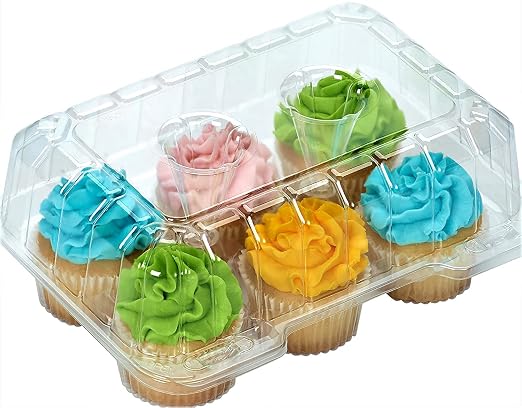 Decony Cupcake Boxes [40 PC.] MADE IN USA- Stylish Clear Plastic Cupcake Containers Displaying & Transporting Cupcake Holders with 4" High Dome for High Toppings- Each Cup Cake Box Holds 6 Cupcakes