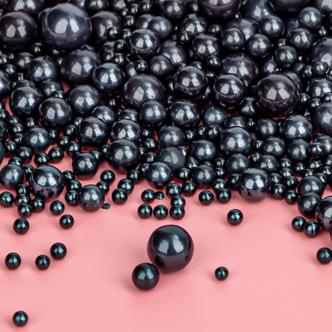 Twisweet Black Pearl Sprinkles for Cake Decorating, Edible Sugar Pearls for Baking, Mix Size, Cake Topper Cupcake Cookie Ice Cream Dessert Decorations, Halloween Birthday Christmas Supplies (130g/4.58oz)