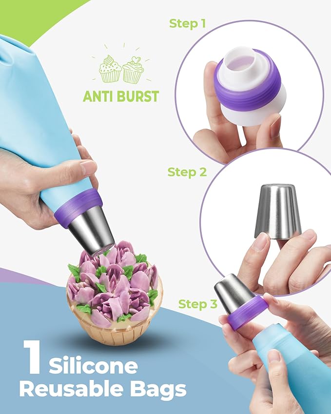 Kootek 48Pcs Russian Piping Tips Set, Piping Bags and Tips Set with 12 Russian Tips, 2 Icing Tips, 30+1 Pastry Bags, 3 Couplers for Cake Decorating, Cupcake, Cookie, Baking