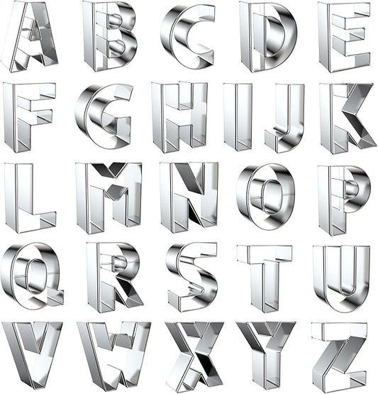 2 Inch Alphabet Cookie Cutter Set - 26 Piece Small Alphabet Letters Shapes Molds - Stainless Steel