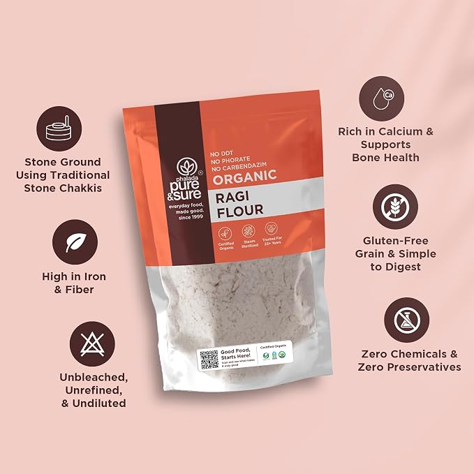 Pure & Sure Organic Ragi Flour | Organic Gluten Free Flour | Vegan Flour, Non-GMO, No Preservative, No Trans Fats | 1kg
