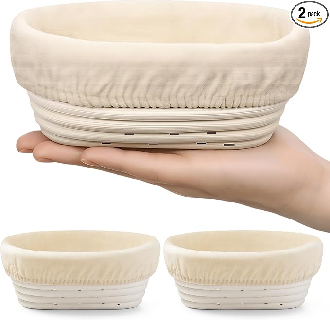 Fanfanwin 2 Pack Mini Bread Proofing Baskets with Liners Banneton Baskets Dough Proofing Bowls for Home Sourdough Bread Baking Supplies(Oval)