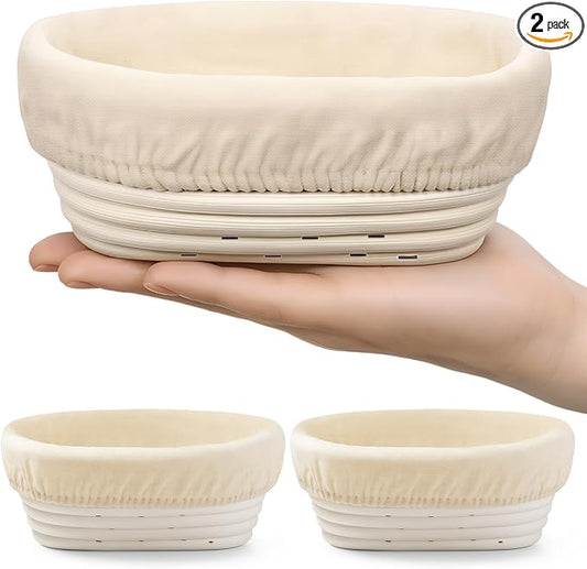 Fanfanwin 2 Pack Mini Bread Proofing Baskets with Liners Banneton Baskets Dough Proofing Bowls for Home Sourdough Bread Baking Supplies(Oval)
