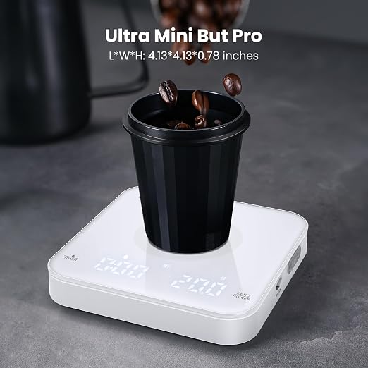 Maestri House S2 Espresso Coffee Scale with Timer, USB-C Rechargeable 2kg/0.1g Precision Shot Scale, Digital Scale for Espresso Brewing(White)