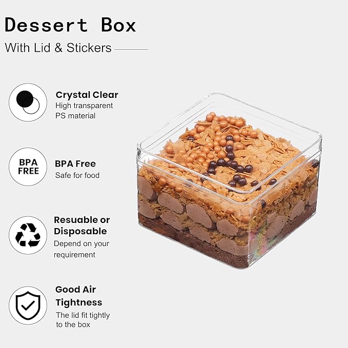 12oz Plastic Dessert Cups with Lids and Sporks,Stickers,Tiramisu Containers,Cookie Containers,Clear Food Containers for Fruit,Pudding,Mousse, Tiramisu Cups With Lids