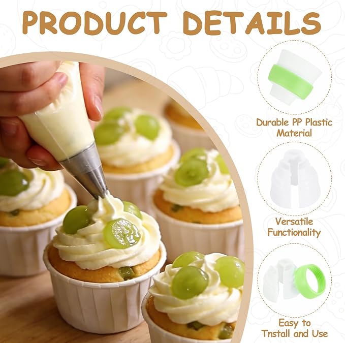 uxcell Piping Bag Couplers, 3Pcs Single Hole and 3Pcs Triple Hole Russian Nozzle Converters for Cake Decoration Tools for Baking, Cooking and Party Decorations, Green