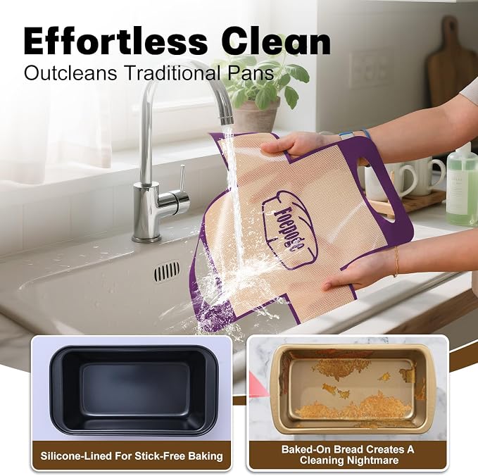 Loaf Pan with Liners Set: 2-Pack Nonstick 9 x 5 Inch Bread Pan and Loaf Liners for Homemade Oven Baking - Rectangular Baking Tray for Kitchen Home Baker Make Sourdough Banana Sandwich Bread(Purple)