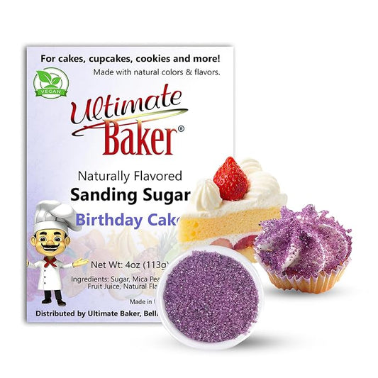 Ultimate Baker Flavored Sanding Sugar (1x4oz) - Burst of Flavor & Color for Cakes, Cookies & More, All-Natural, Perfect for Baking & Decorating or as a Flavored Coffee Sugar (Birthday Cake)