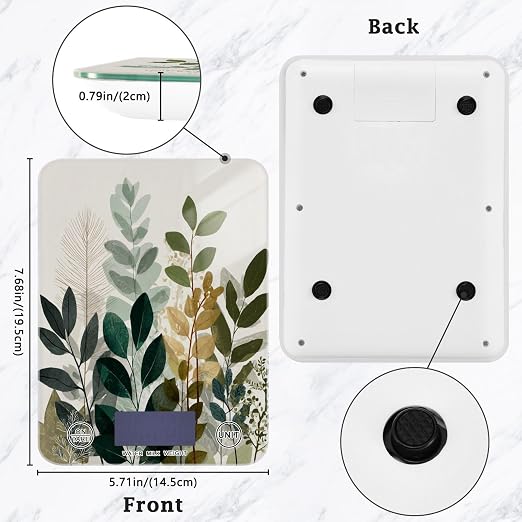 Food Scale Kitchen Scale for Baking Cooking Digital Food Weighing Measuring Scale Small Waterproof Electric Food Scale Beige Boho Style Leaves