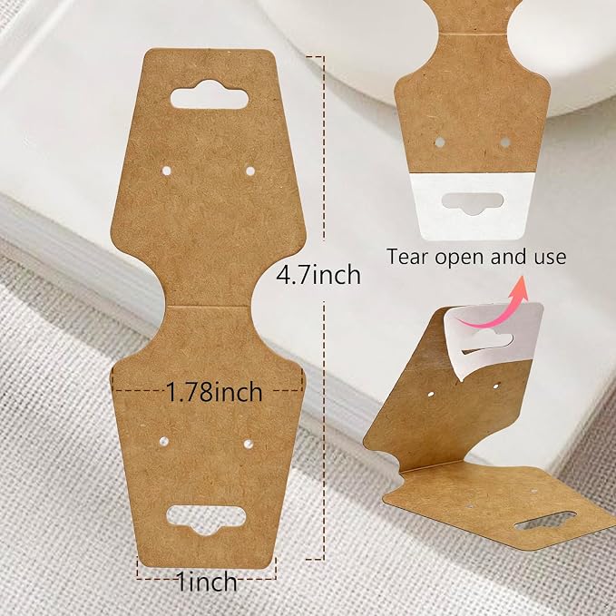 200PCS Bracelet Display Cards Necklace Holder Cards Self Adhesive Jewelry Packaging Selling Card for Small Business (Brown with two earring holes, 1.8x4.7 inches)