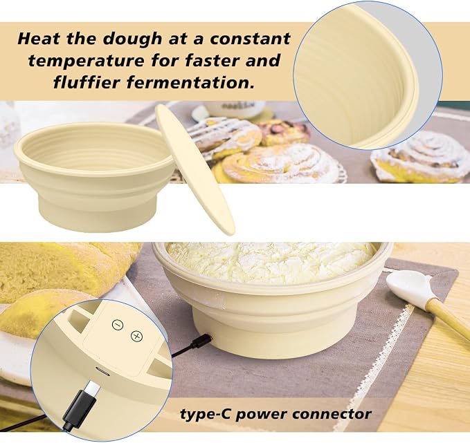 Space Saving Advanced Temperature Controlled Bread Proofing Bowl Sourdough Fermentation Tool Foldable Dough Bowl Electric Yeast Proofer