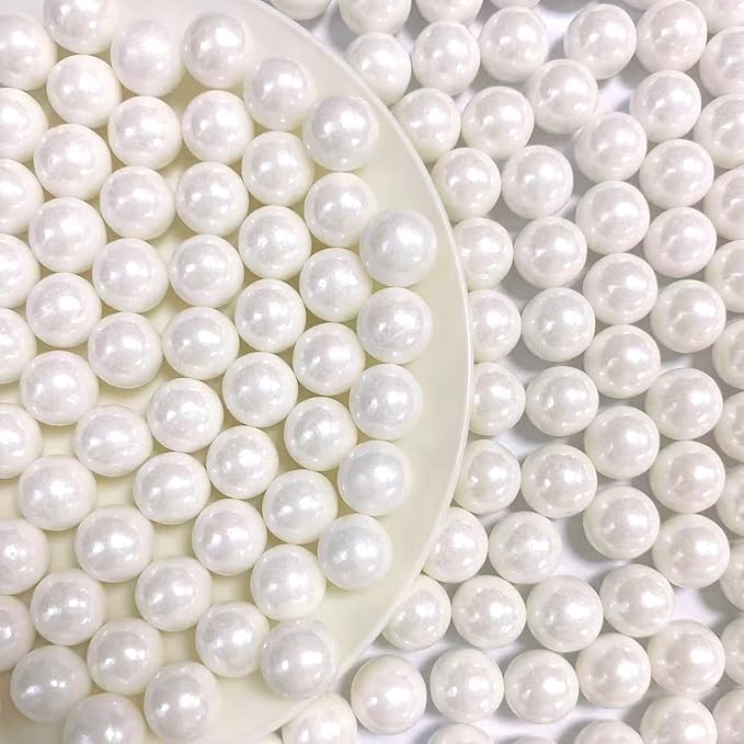 PhilaeEC White Pearls 10mm Size Sprinkles for Cake Decoration Edible Candy Baking Cookie Cupcake Toppers Wedding Party Valentines Halloween Christmas Supplies 4.23oz