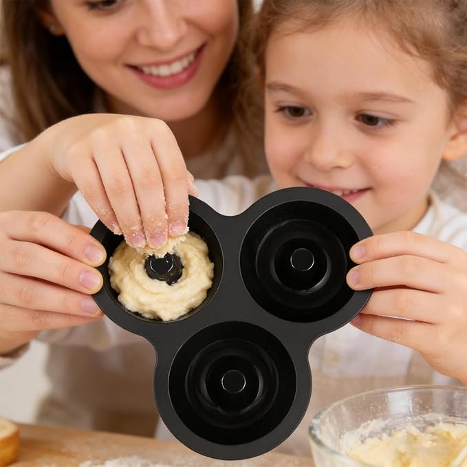 Donut Pan - Heat Resistant Silicone Tray, 12-Cavity Reusable Donut Molds for Air Fryer with Non-Stick for Cake, Cookie, Snack Cooking, Breakfast Prep, Kitchen, Party, Holiday, Birthday, Bakers