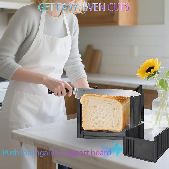 Bread Slicer for Homemade Breads , Adjustable Thickness Slicing Guide , Foldable Portable Bread Cutter Suitability for Homemade Breads, Bagel ,Cakes - Kitchen Gadget, Baking Tool & Gifts for Mom Dad