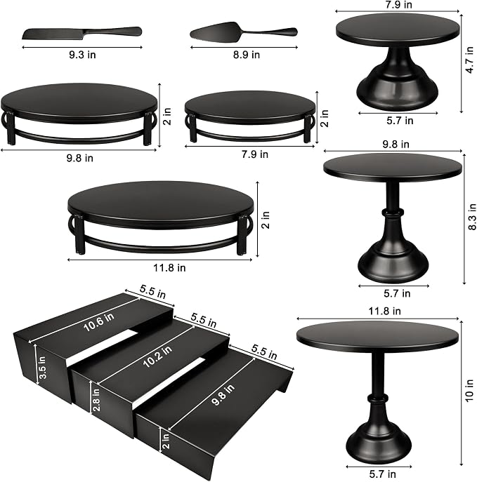 MACIFECI Cake Stand Set, Black Cake Stands For Dessert Table Including Dessert Tray, Metal Cupcake Display Stands Dessert Trays (Black)