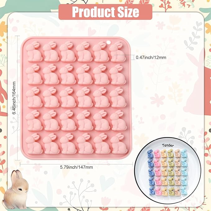 Ipotkitt 2pcs Pink Rabbit Shaped Silicone Candy Molds Easter Animal Gummy Molds for Jelly Fondant Chocolate Candy Mousse Ice Cake DIY Crafts Keto Fat Bomb