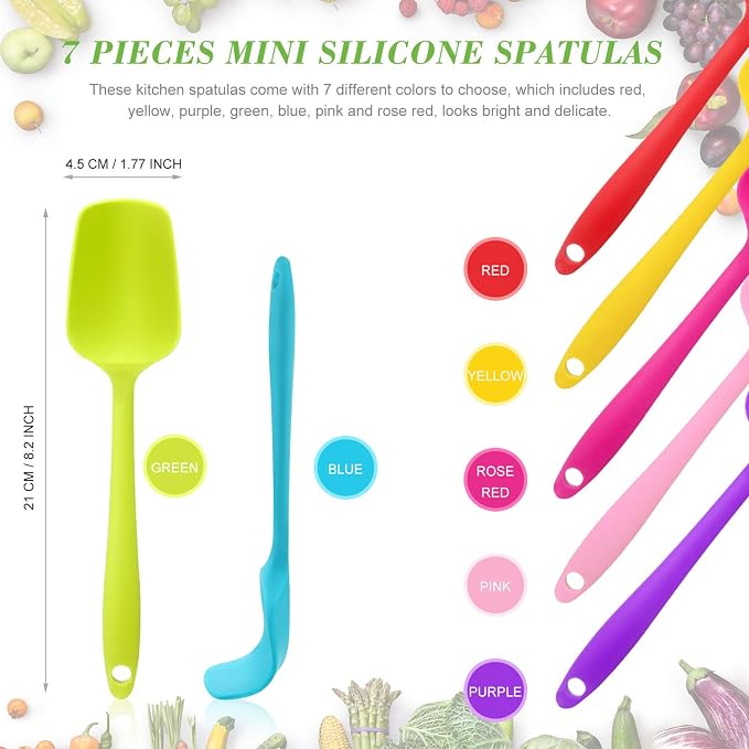 Patelai Silicone Spatulas, 7 Pieces 8.2 Inch Small Rubber Spoon Non Stick Kitchen Christmas Spatulas Heat Resistant Flexible Scrapers Baking Tool for Cooking, Mixing, Baking Tools