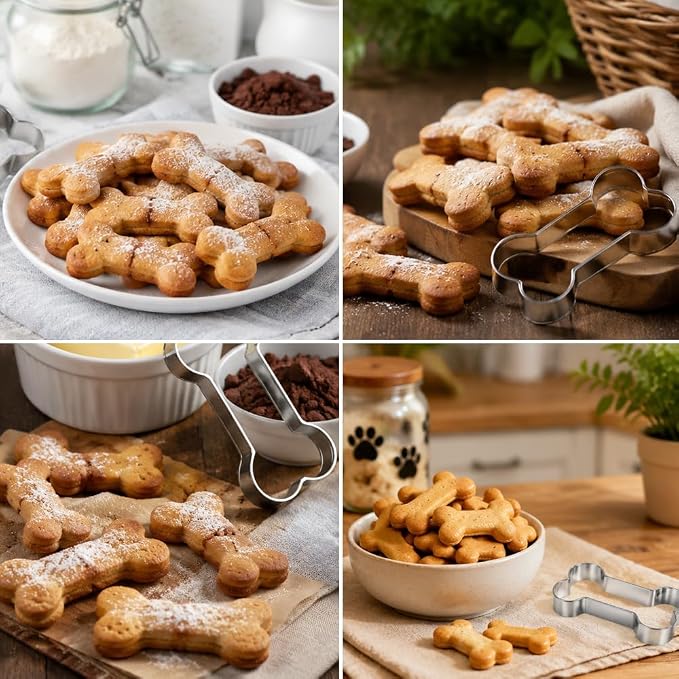 Dog Bone Cookie Cutters, 5Pcs Stainless Steel Bone Shaped Cookie Cutter Sets Biscuit Molds Cake Cheese Fruit Sandwiches Cutters for DIY Holiday Homemade Baking Kit Dog Birthday Party Supplies