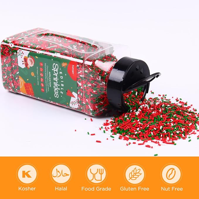 Christmas Jimmies Sprinkles, Bulk 1.32 LB, Food Grade, Sprinkles for Cake Decorating, Sujoygar, Baking, Cookies, Chocolates, Cupcake Toppers