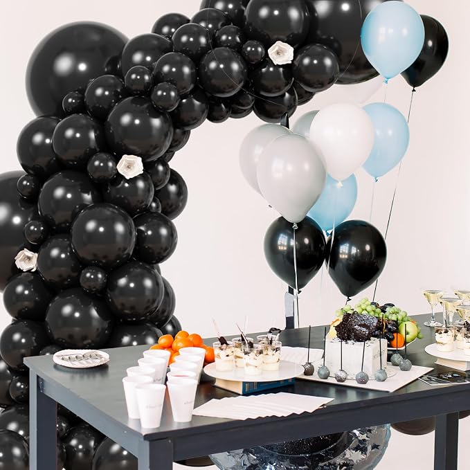 104pcs Black Balloons - 18/12/10/5 Inch Different size Black Latex Balloons Garland Arch for Birthday Wedding New Year's Eve Halloween Party Decoration