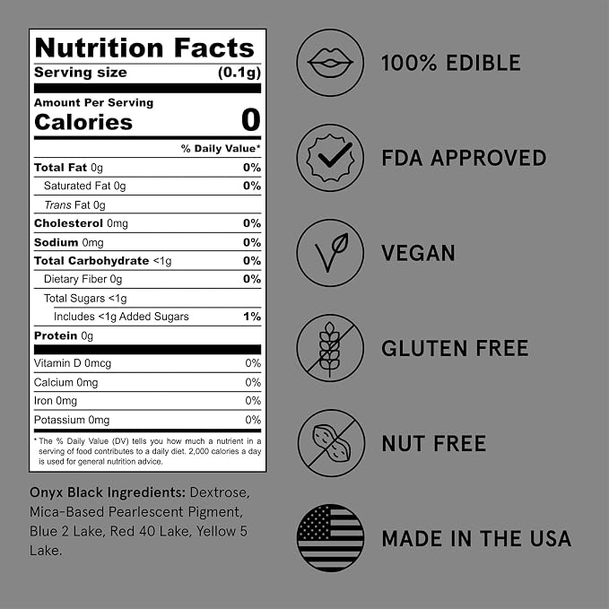 Fancy Sprinkles Onyx Black Edible Glitter | Luster Dust for Drinks, Cocktails & Cake Decorating | Vegan, Gluten Free, Non-GMO | Made in USA | 4gm