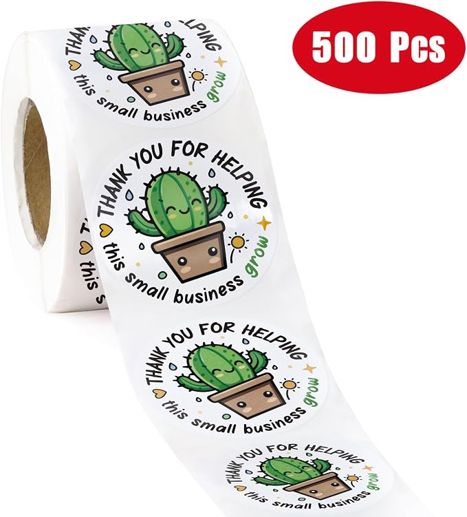 WRAPAHOLIC 2 Inch 500 Total Business Stickers Roll - Cactus Small Business Grow Design, Thank You Lables, Shipping Stickers for Party Decorations
