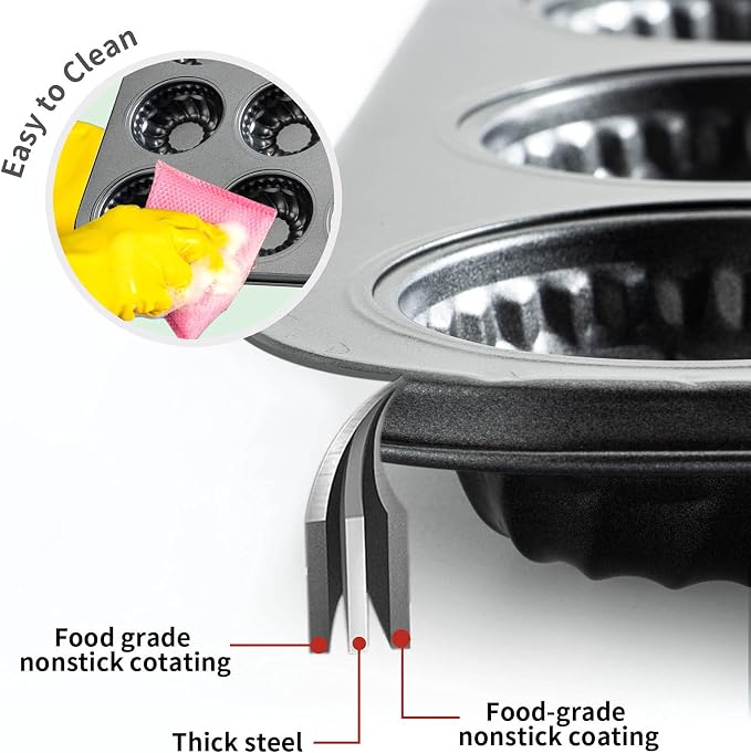Mini Bndt Cake Pan, Nonstick Brownie Bowl Pan, 12-Cavity Fluted Small Round Cake Mold for Fall Baking & Thanksgiving Muffin Bavarois