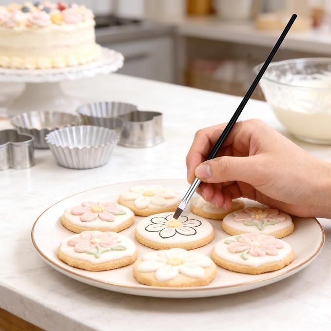 JJUNW 30 Pcs Cake Decorating Brushes, Cake Painting Brushes Food Paint Brush Fondant Sugar DIY Tools Set Cake Decorating Painting Tool Icing Pastry Brush for Baking(Pink+Black)