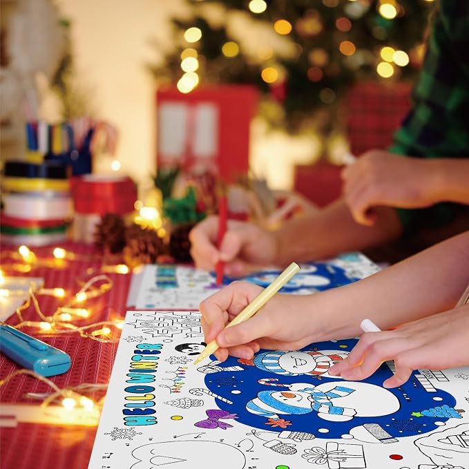 45pcs Winter Coloring Placemats for Kids Disposable Coloring Poster Hello Winter Gifts School Classroom Activities Chirstmas Paper Table Mats