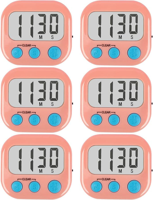 6 Pack Kitchen Timers Loud Ring Digital Timers for Cooking Magnetic Pink