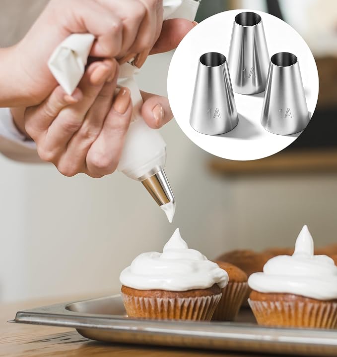 3 PCS Wilton Piping Tips, 1a Round Stainless Steel Wilton Tips | for Cake Decorating, Macarons, Cupcakes, Cookies, Silver, 1.45*0.98 Inch