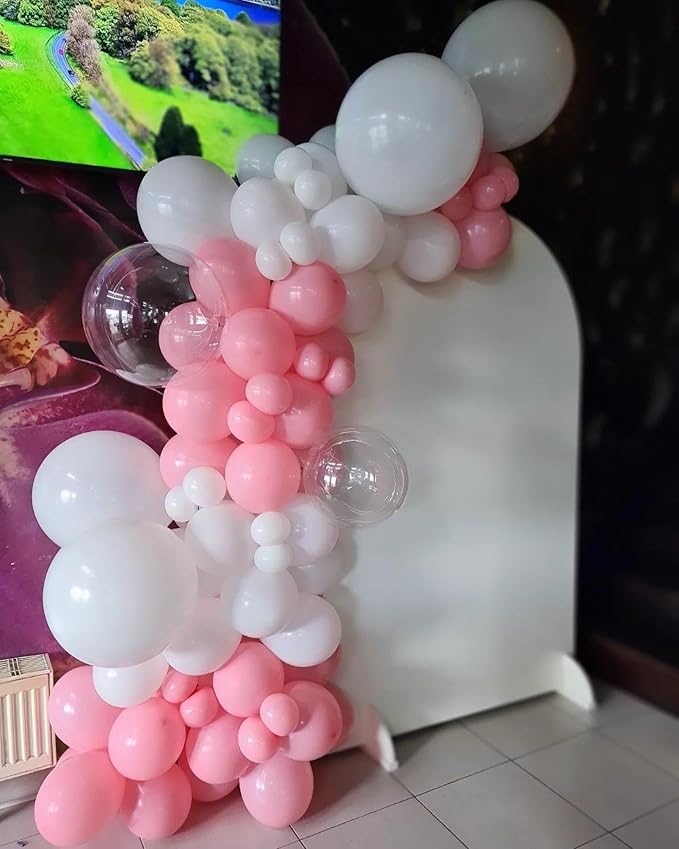 Pink and White Balloon Arch Kit, ADOINBY 140Pcs Macaron Pink Balloon Matte White Balloon 18 12 10 5 Inch Different Size Balloons for Engagement Wedding Birthday Baby Shower Gender Reveal Decorations
