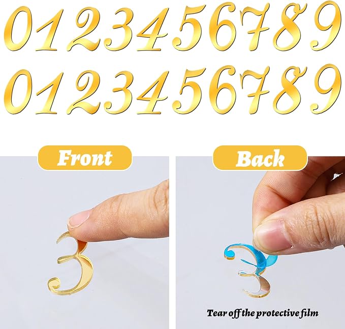 Ouligay 20 Pieces Gold Shiny Acrylic Number Cake Topper 0-9 Numbers Happy Birthday Cake Topper Gold Acrylic Wedding Party Cupcake Toppers for Birthday Wedding Party Anniversary Decorations