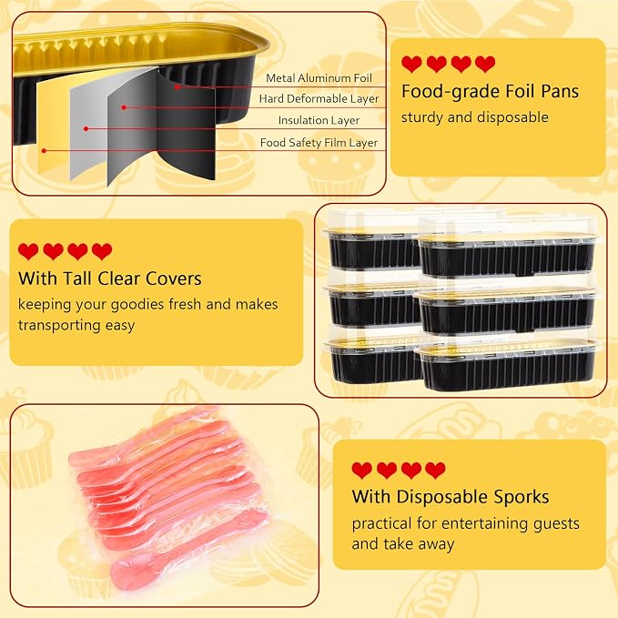 LNYZQUS Foil Mini Loaf Pans with Lids 25 Pack, 6.8oz Mini Cake Tins Individual Baking Cups for Little Banana Bread Loaves, Disposable Small Cupcake Containers for Halloween Baking Gifts-Black