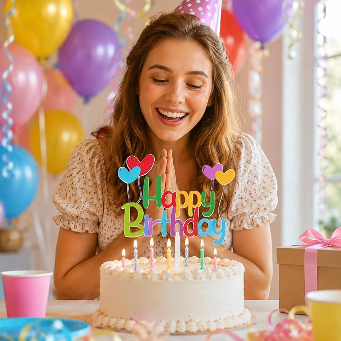 Acrylic Happy Birthday Cake Topper Durable Reusable Perfect for Birthday Cakes, Cupcakes, Dessert Tables Ideal for Kids Adults Birthday Celebrants (Colorful)
