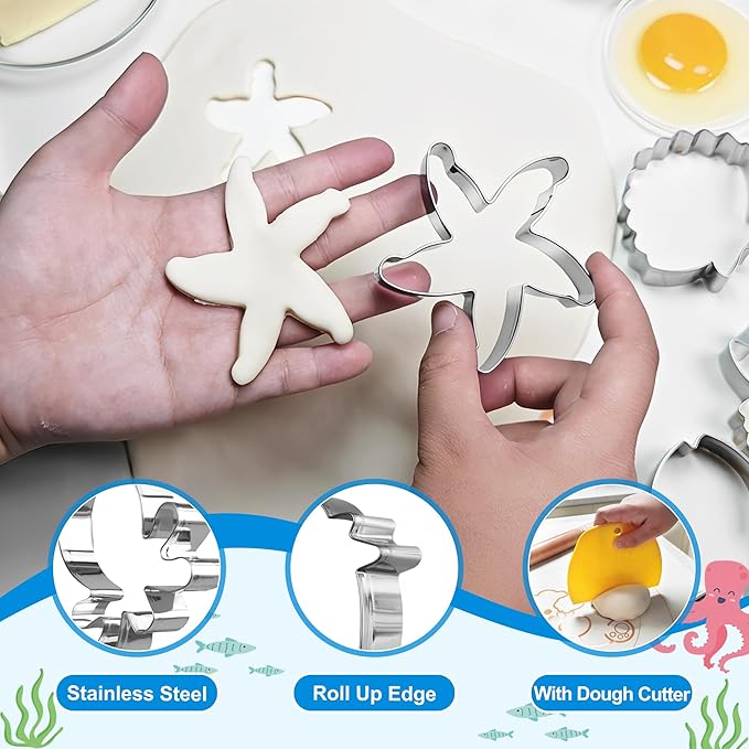 Under the Sea Cookie Cutter Set - 12Pcs Mini Cookie Cutters Variety Pack with Dough Scraper, Stainless Steel Cookie Mold for Biscuits, Fondant, Sandwiches and Pancakes