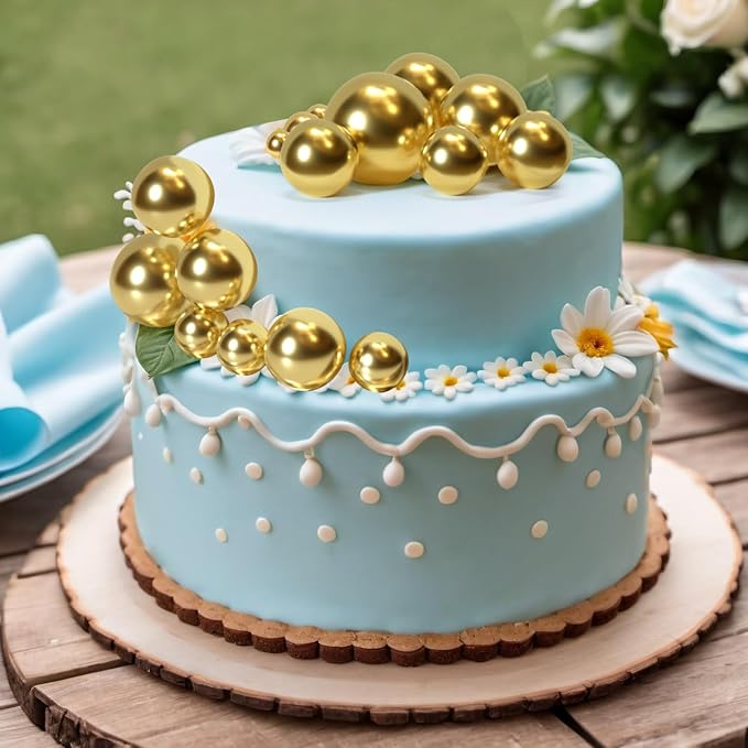 ASTARON 20 Pcs Ball Cake Topper Decorations Mini Balloons Cake Topper Sticks Gold Cake Picks Cake Balls for Graduation Wedding Birthday Cake Decorations