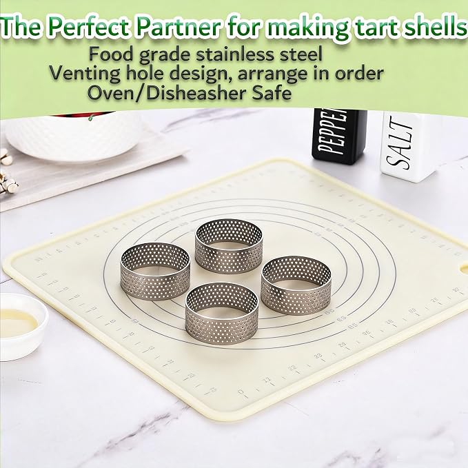 DATANYA 12Pack Tart Rings Perforated Tart Ring, Stainless Steel Cake Rings 2.36Inch Round Mousse Ring Molds for Baking Cooking Dessert, small fruit tartet crust 6cm