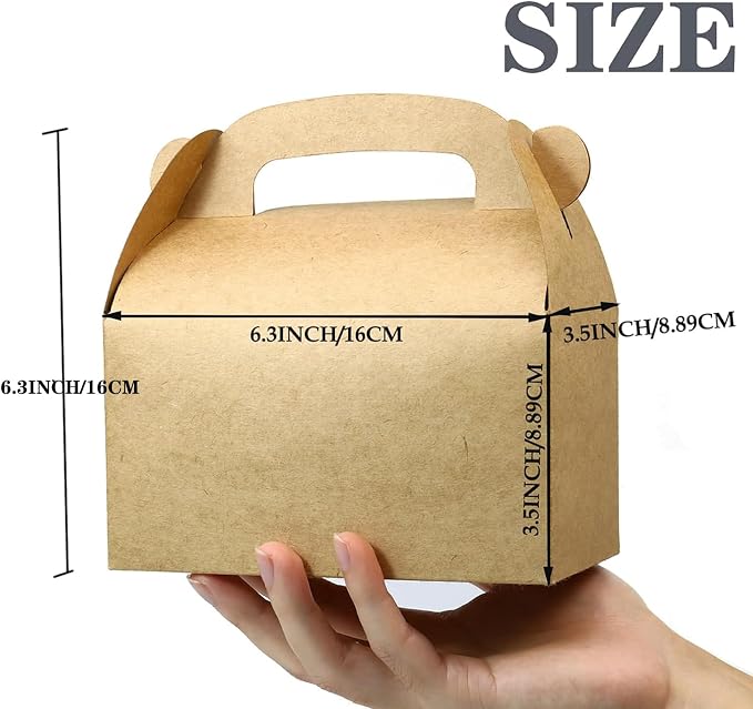 24-Pack Brown Party Favor Treat Boxes, Goodie Gable Paper Gift Boxes with Handles. Perfect for Birthday, Babyshower, and Any Fun Party